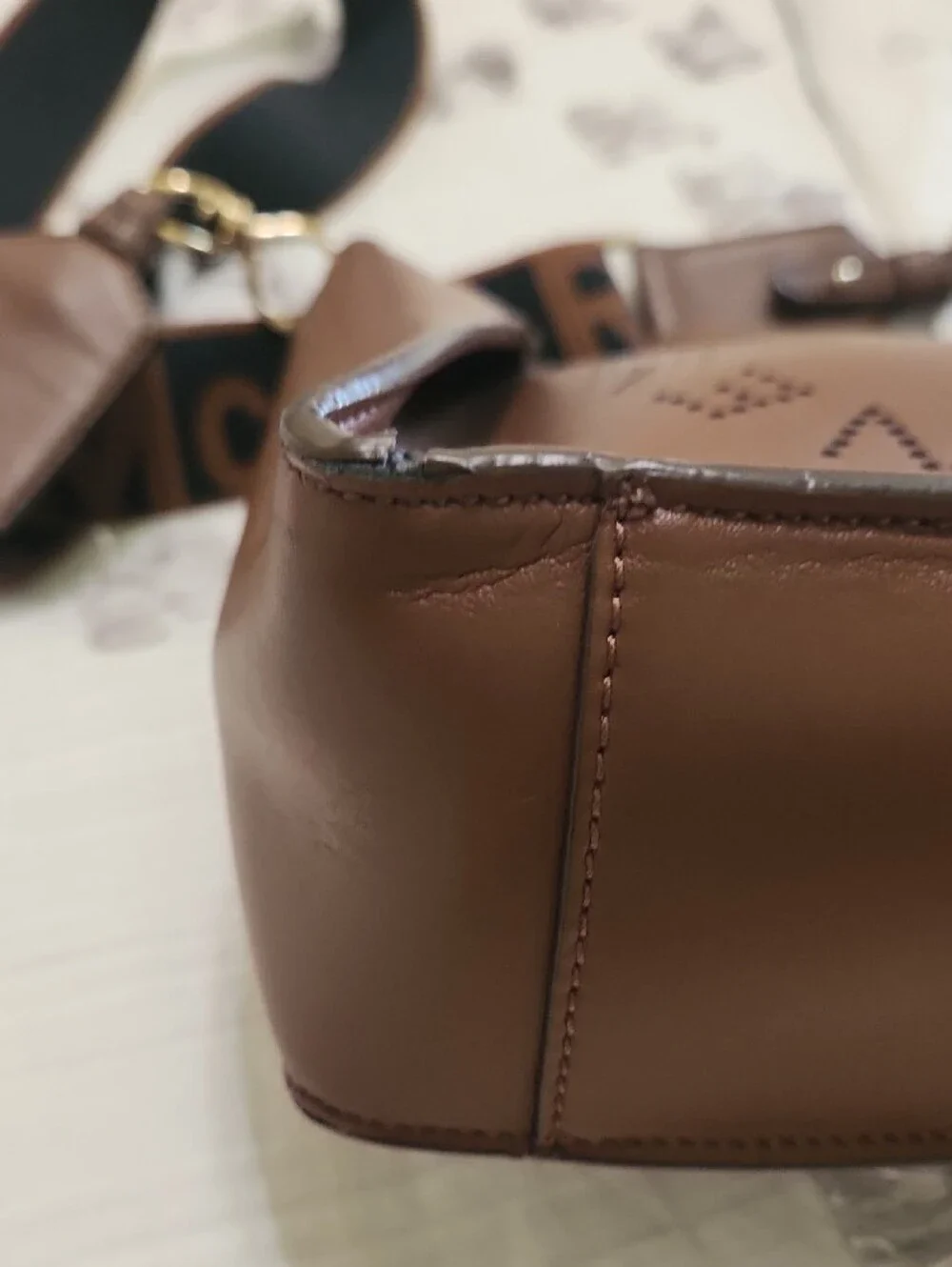 Stella McCartney Mini Brown Perforated Logo Crossbody Bag